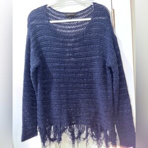 Lane Bryant Navy Open-Knit Fringe Poncho Sweater